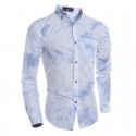 Camisa Estilo Manchado Social Slim Masculina Azul Calro Moda Verão