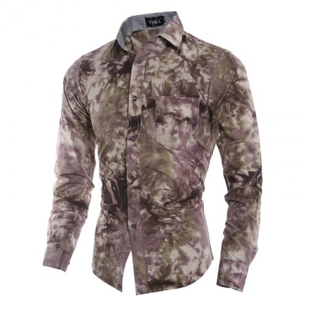 Camisa Slim Camuflada Casual Masculina Social Exército Roxa Pintada