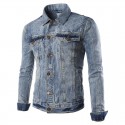 Men's Jeans Jacket Light Blue Washed Biker Adventure