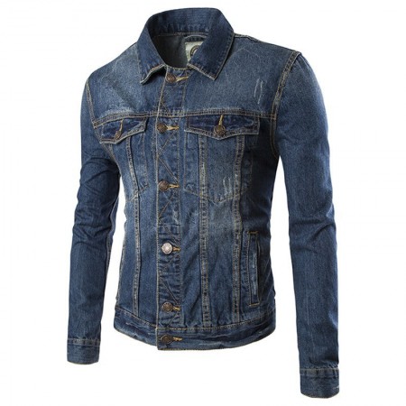 Men's Jeans Jacket Light Blue Washed Biker Adventure