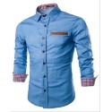 Social Sky Blue Slim Fit Men's Casual Slim Casual Long Sleeve Button