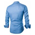 Camisa Social Azul Céu Slim Fit Masculina Lisa Casual Manga Longa de Botão