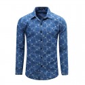 Jeans Slim Slim Blue Men Casual Shirt Long Sleeve Print