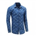 Jeans Slim Slim Blue Men Casual Shirt Long Sleeve Print