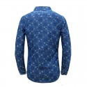 Jeans Slim Slim Blue Men Casual Shirt Long Sleeve Print