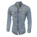 Men's Jeans Blue Washed Shirt Long Sleeve Vintage Jacket