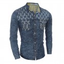 Men's Jeans Blue Washed Shirt Long Sleeve Vintage Jacket