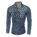 Men's Jeans Blue Washed Shirt Long Sleeve Vintage Jacket