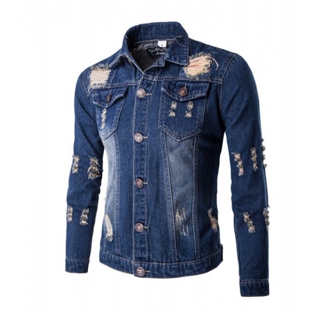 Men's Jeans Washed Jacket Casual Slim Fit Jeans Long Sleeve