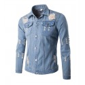 Men's Jeans Washed Jacket Casual Slim Fit Jeans Long Sleeve