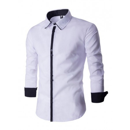 Black Social Slim Fit Casual Men's Night Party Long Sleeve Shirt