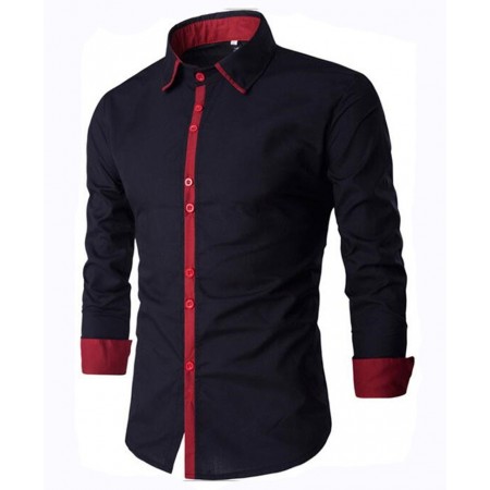 Black Social Slim Fit Casual Men's Night Party Long Sleeve Shirt