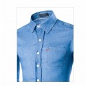 Camisa Jeans Fino Slim Azul Masculina Calitta Social Manga Longa