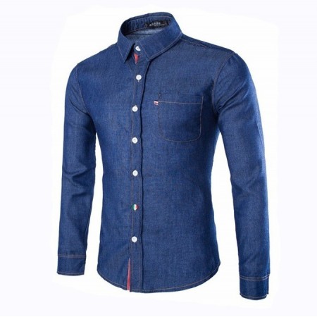 CAMISA MASCULINA SOCIAL TRADICIONAL MANGA LONGA JEANS SANTORINE