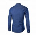 Camisa Jeans Fino Slim Azul Masculina Calitta Social Manga Longa