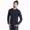 Casual Slim Fit Printed Casual Men's Shirt Navy Blue Long Sleeve