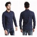 Camisa Social Casual Estampada Slim Fit Masculina Azul Marinho Manga Longa