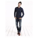 Camisa Social Casual Estampada Slim Fit Masculina Azul Marinho Manga Longa