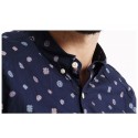 Camisa Social Casual Estampada Slim Fit Masculina Azul Marinho Manga Longa