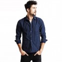 Striped Shirt Navy Blue Men's Casual Elegant Casual