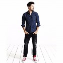 Striped Shirt Navy Blue Men's Casual Elegant Casual