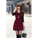 Bustier Short Winter Dresses Long Sleeve Wine and Ash Knit