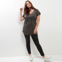 Blusa Plus Size Feminina Casual Estrela Cinza Tamanho Grande Camiseta