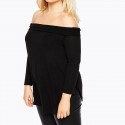 Elegante Blusa Fallen Manga Comprida Preto Fêmea Extra Grande Tamanho Grande