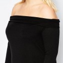 Elegante Blusa Fallen Manga Comprida Preto Fêmea Extra Grande Tamanho Grande