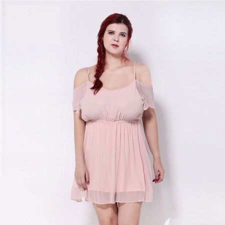 Vestido Casual Feminino Plus Size Alcinha Princesa Rosa Leve Bustie