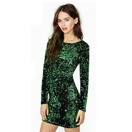 Short Dress Bright Green Chameleon Skin Lanteja Party Evening Paête