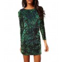 Short Dress Bright Green Chameleon Skin Lanteja Party Evening Paête