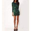 Short Dress Bright Green Chameleon Skin Lanteja Party Evening Paête