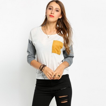 Women's Casual Long Sleeve Urban White and Gray Basic