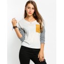 Camiseta Feminina Manga Longa Casual Urbana Branca e Cinza Básica