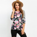 Blusa Feminina Floral Listrada Manga Longa Preto e Branca Linda Casual