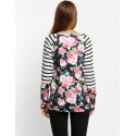 Women's Blouse Floral Striped Long Sleeve Black and White Linda Casual