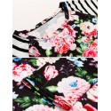 Blusa Feminina Floral Listrada Manga Longa Preto e Branca Linda Casual