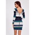 Short Striped Dress White Long Sleeve and Navy Blue Zipper