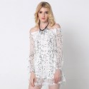 White Lady Short Dress Shiny Fashion Female Shoulder Dropped