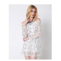 White Lady Short Dress Shiny Fashion Female Shoulder Dropped