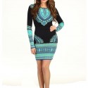 Short Dress Black African Print Long Sleeve Working Summer