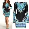 Short Dress Black African Print Long Sleeve Working Summer