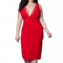 Red Knee Length Evening Party Dress Elegant Lady Romantic