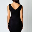 Short Black Egyptian Dress with Ribbon V Neckline Asymmetric Party