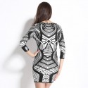 Dresses Black and White Print Geometric Vintage Long Sleeve