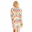 White Indian Print Dress Floral Long Sleeve Casual Party Club