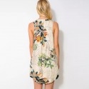 Tropical Floral Dress Beige Patterned Flowers Summer Beach Fashion