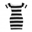 Striped White Zebra Shoulder Fall Short Casual Party Dress