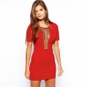 Red Dress Short Club Party Casual Deconte Slim Fit Dinner
